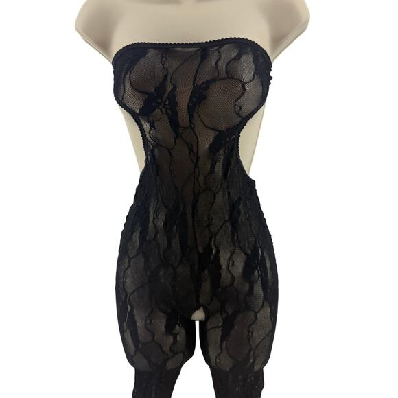 Leg Avenue Black Lace Catrice Catsuit Strapless Open Crotch Womens One Size - Picture 1 of 6